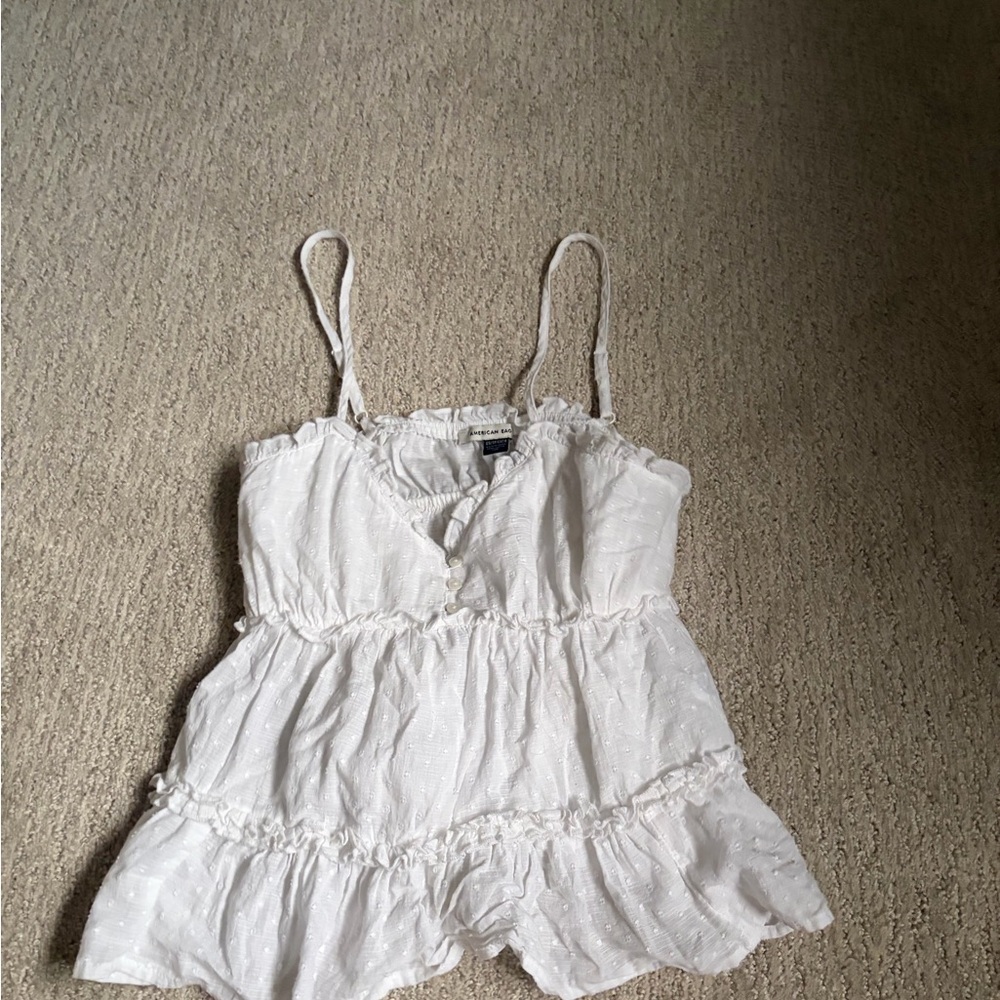 American Age White Eyelet Ruffle baby doll top size xs